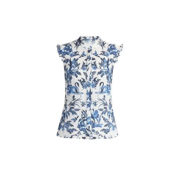 Erdem Crinkled Jacquard Sleeveless Shirt - Tops - British Romantic Luxury at Coveti