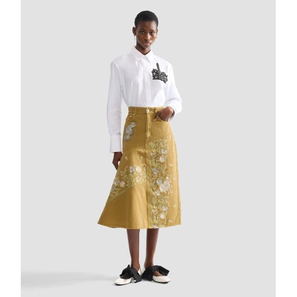 Erdem Denim Embroidered Midi Skirt - Skirts - British Romantic Luxury at Coveti