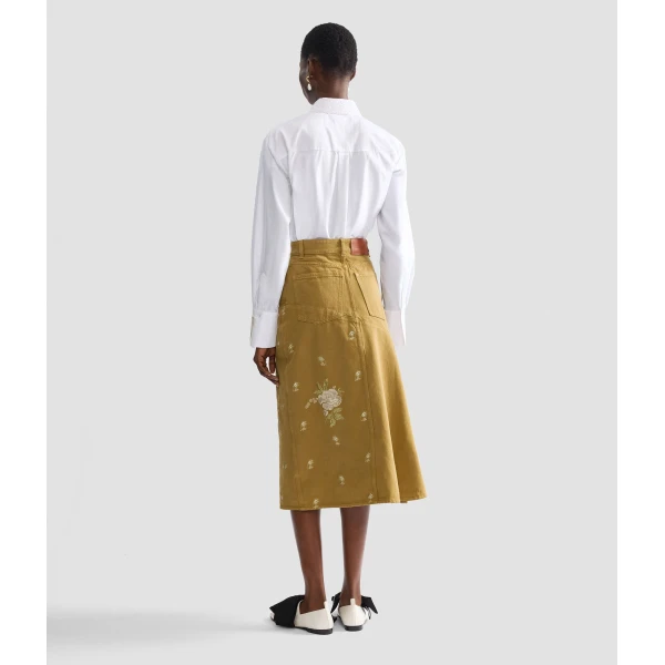 Erdem Denim Embroidered Midi Skirt - Skirts - British Romantic Luxury at Coveti