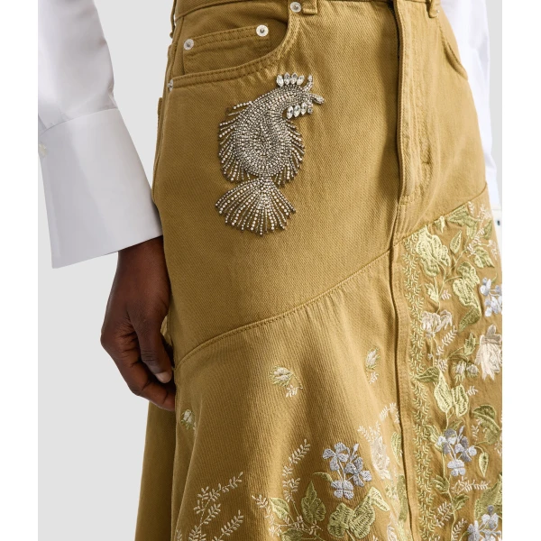 Erdem Denim Embroidered Midi Skirt - Skirts - British Romantic Luxury at Coveti