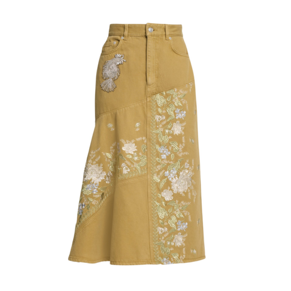 Erdem Denim Embroidered Midi Skirt - Skirts - British Romantic Luxury at Coveti