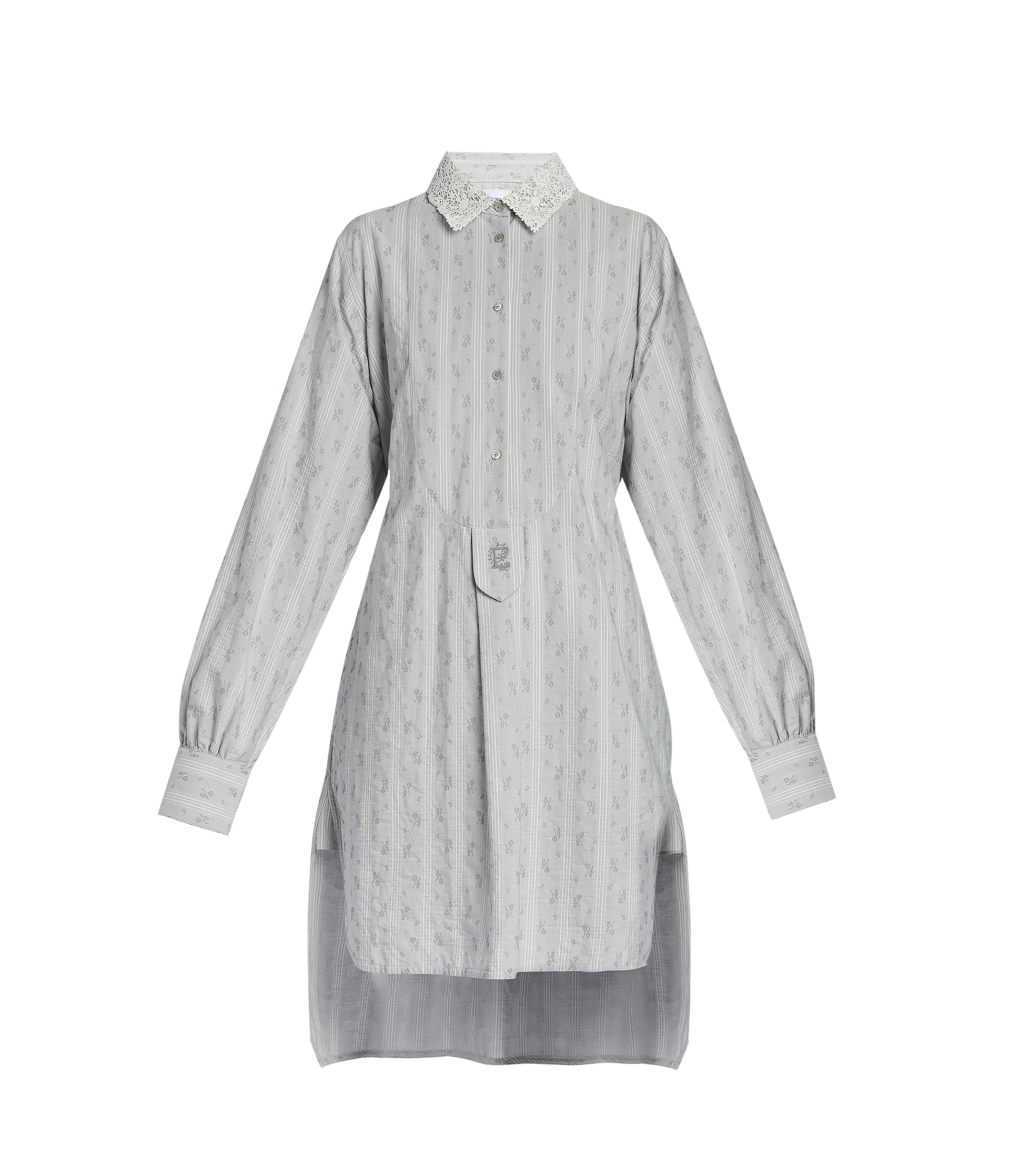 Erdem Ditsy Cotton Stripe Long Sleeve Mini Shirt Dress
