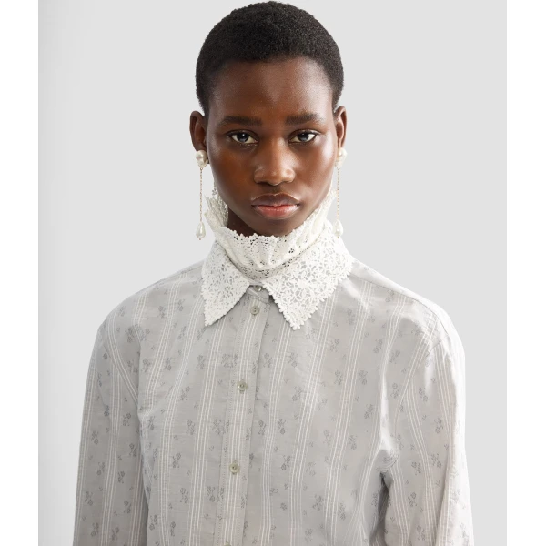 Erdem Ditsy Cotton Stripe Long Sleeve Shirt - Tops - British Romantic Luxury at Coveti