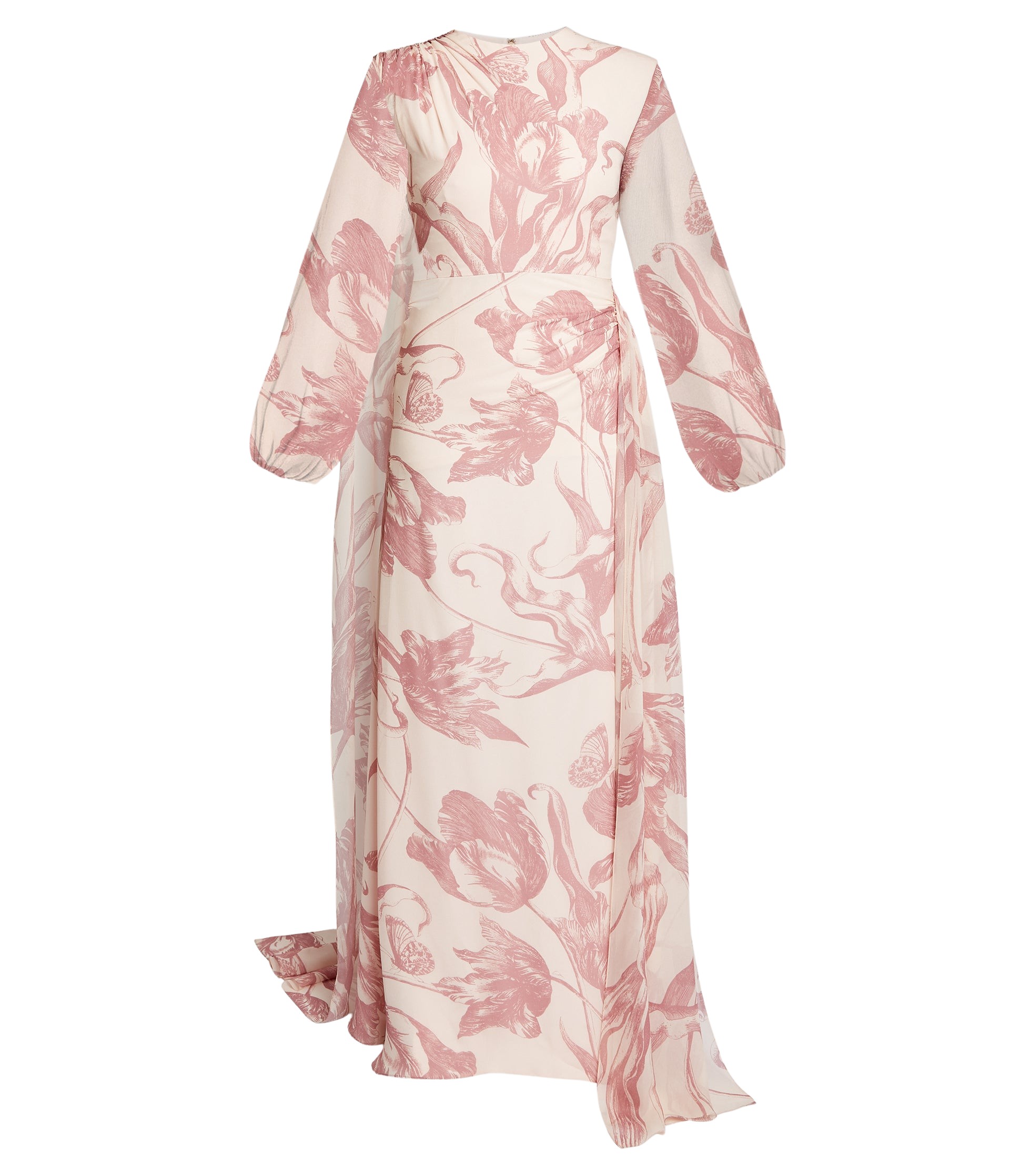 Erdem Draped Floral Print Silk Voile Gown