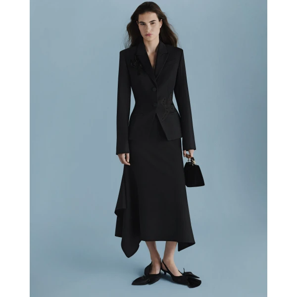 Erdem Draped Grain De Poudre Pencil Skirt, view 6
