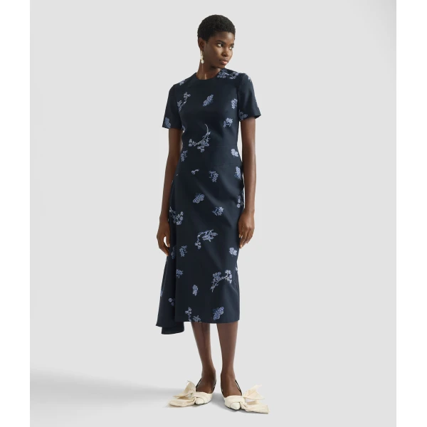 Erdem Draped Jacquard Midi Dress - Dresses - British Romantic Luxury at Coveti