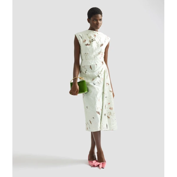 Erdem Draped Printed Textured Satin Midi Dress - Dresses - British Romantic Luxury at Coveti
