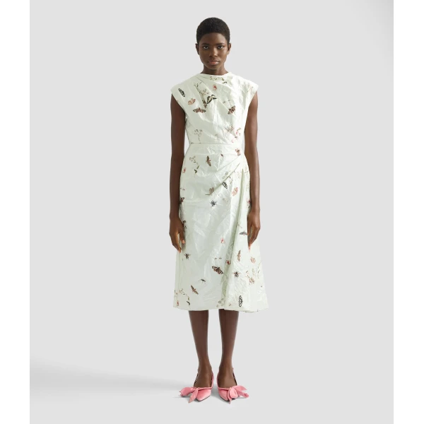 Erdem Draped Printed Textured Satin Midi Dress - Dresses - British Romantic Luxury at Coveti
