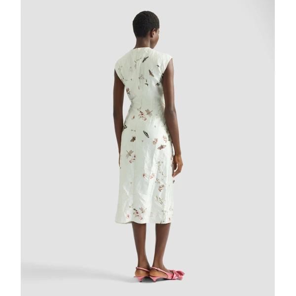 Erdem Draped Printed Textured Satin Midi Dress - Dresses - British Romantic Luxury at Coveti