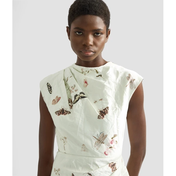 Erdem Draped Printed Textured Satin Midi Dress - Dresses - British Romantic Luxury at Coveti