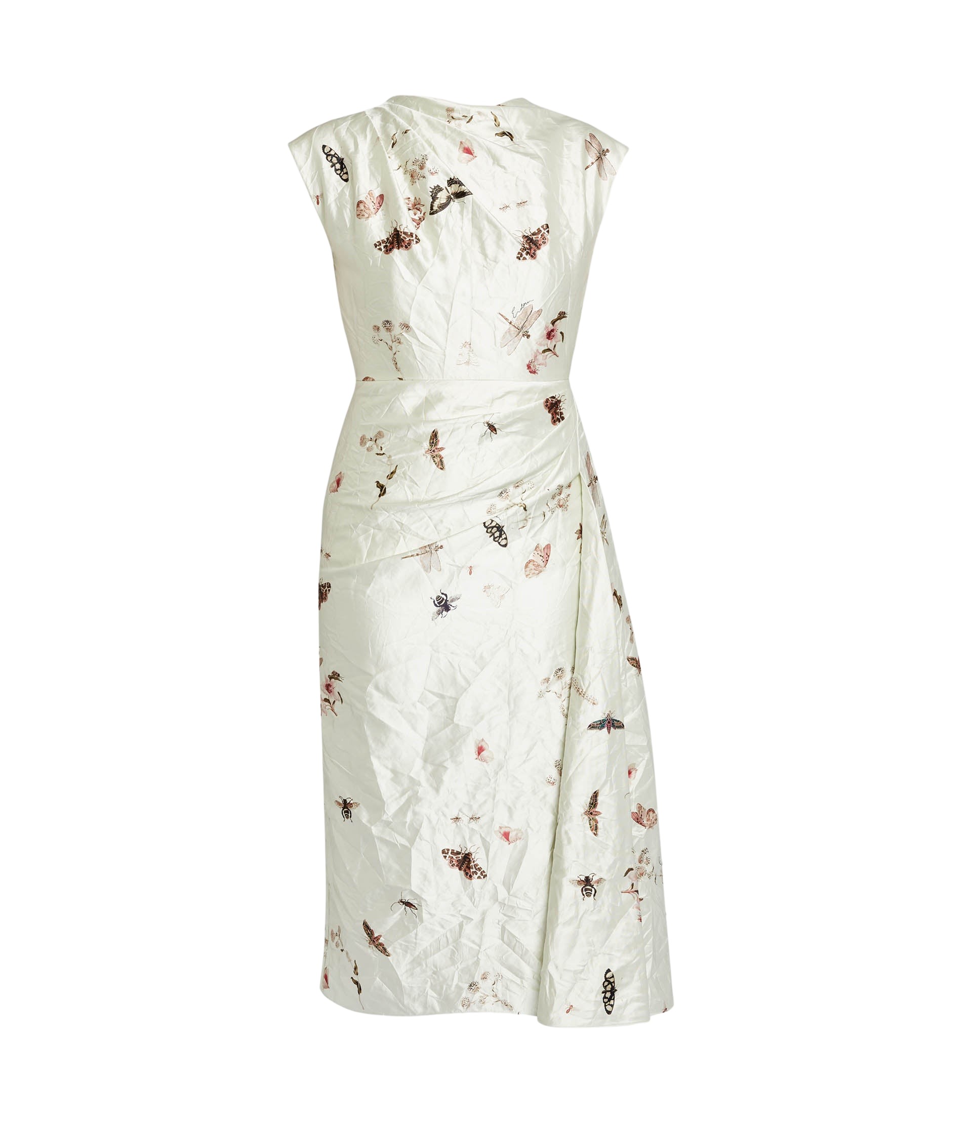 Erdem Draped Printed Textured Satin Midi Dress