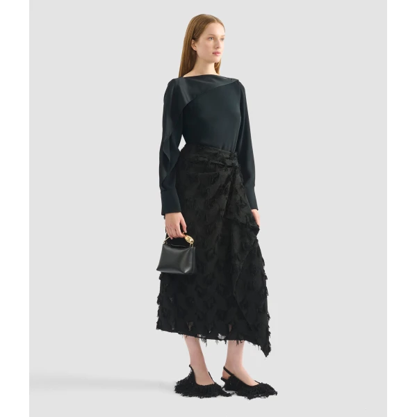 Erdem Draped Satin Cady Long Sleeve Blouse - Tops - British Romantic Luxury at Coveti