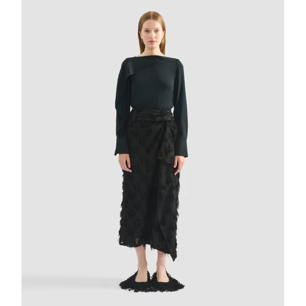 Erdem Draped Satin Cady Long Sleeve Blouse - Tops - British Romantic Luxury at Coveti
