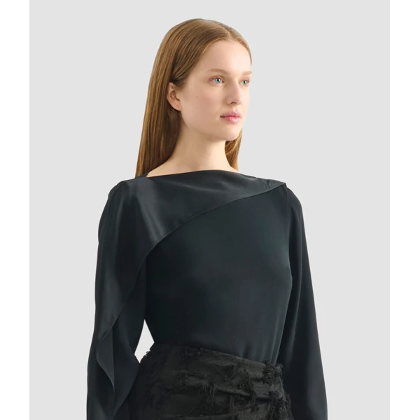 Erdem Draped Satin Cady Long Sleeve Blouse - Tops - British Romantic Luxury at Coveti