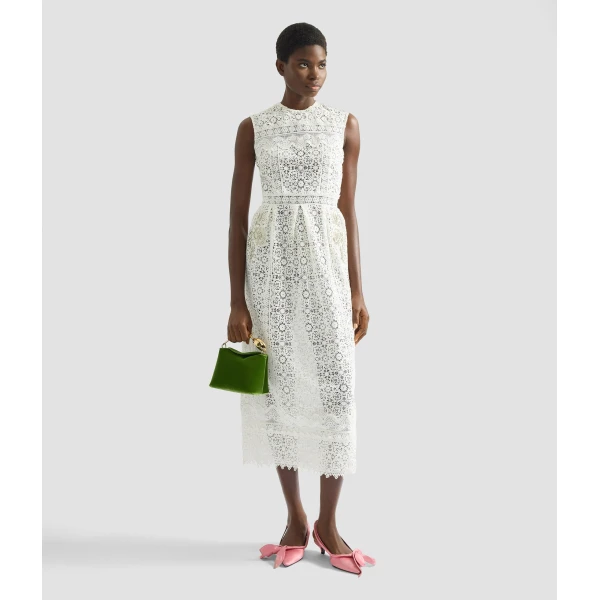 Erdem Embellished Cotton Guipure Sleeveless Midi Dress - Dresses - British Romantic Luxury at Coveti