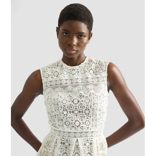 Erdem Embellished Cotton Guipure Sleeveless Midi Dress - Dresses - British Romantic Luxury at Coveti