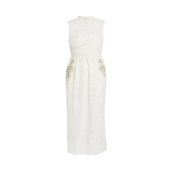 Erdem Embellished Cotton Guipure Sleeveless Midi Dress - Dresses - British Romantic Luxury at Coveti