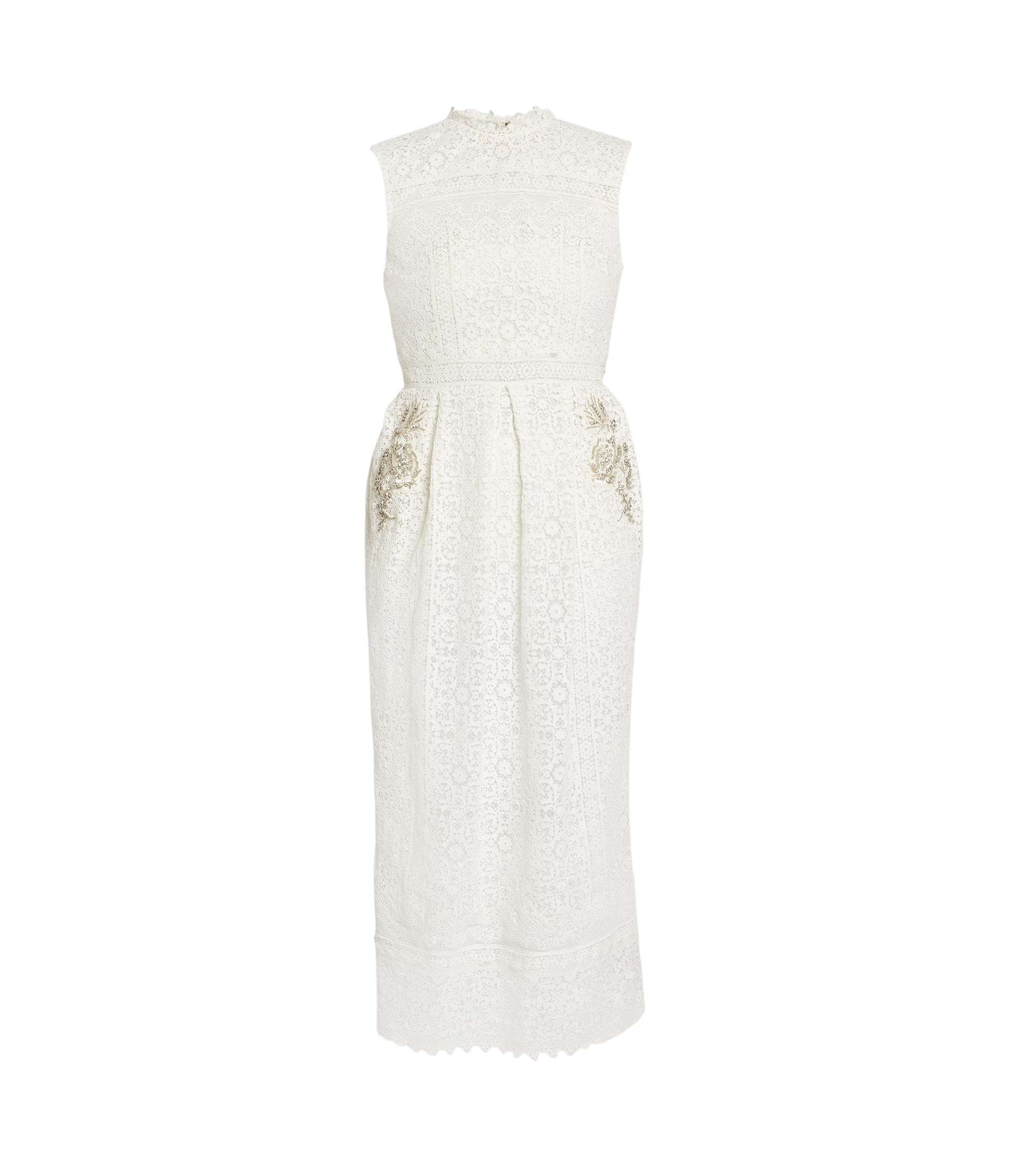 Erdem Embellished Cotton Guipure Sleeveless Midi Dress
