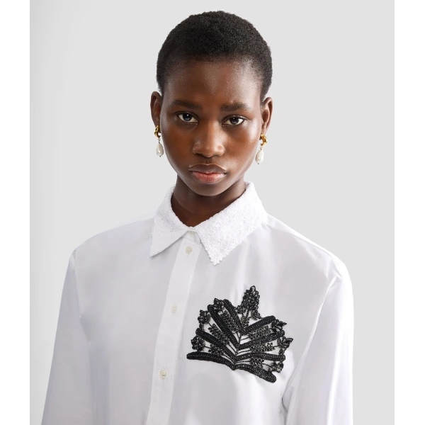 Erdem Embellished Cotton Poplin Long Sleeve Shirt - Tops - British Romantic Luxury at Coveti