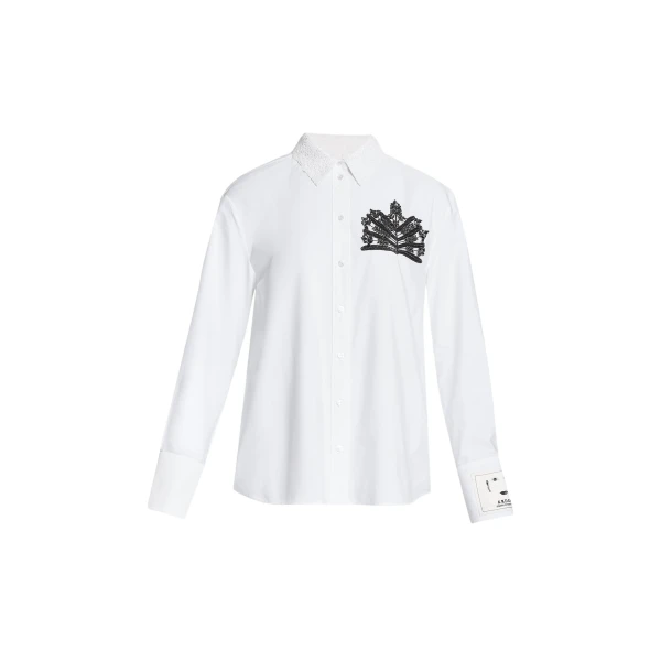 Erdem Embellished Cotton Poplin Long Sleeve Shirt - Tops - British Romantic Luxury at Coveti