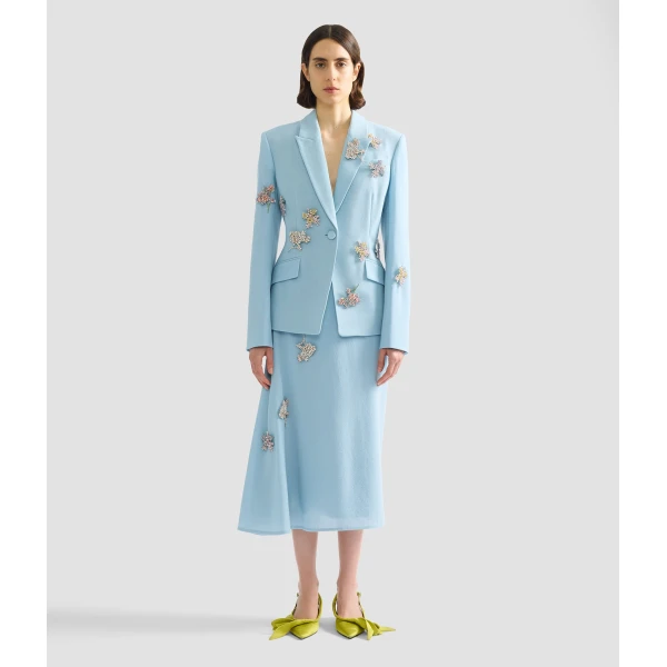 Erdem Embellished Crepe Fitted Blazer - Jackets - British Romantic Luxury at Coveti