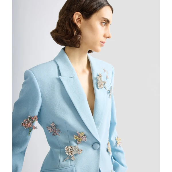 Erdem Embellished Crepe Fitted Blazer - Jackets - British Romantic Luxury at Coveti
