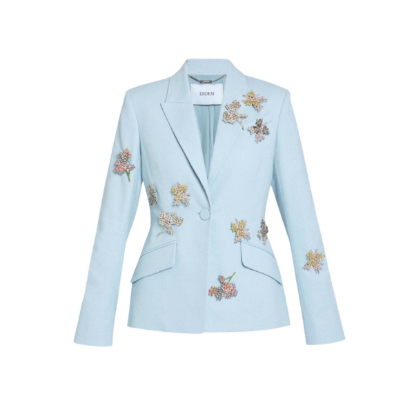 Erdem Embellished Crepe Fitted Blazer - Jackets - British Romantic Luxury at Coveti