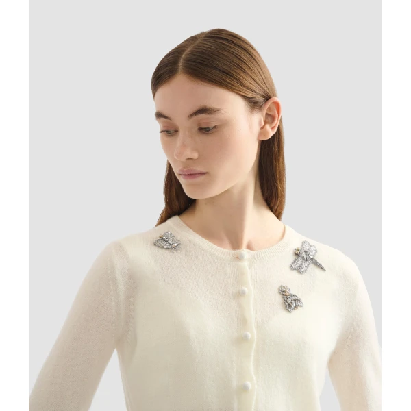 Erdem Embellished Crew Neck Cardigan - Knitwear - British Romantic Luxury at Coveti