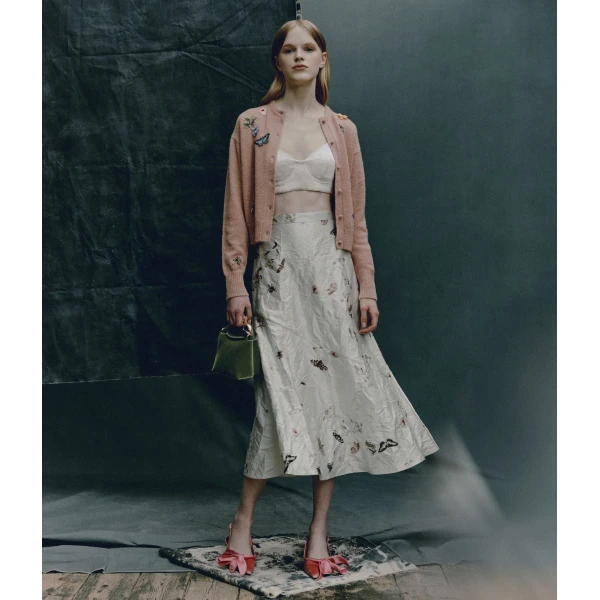 Erdem Printed Textured Satin A Line Midi Skirt - Skirts - British Romantic Luxury at Coveti
