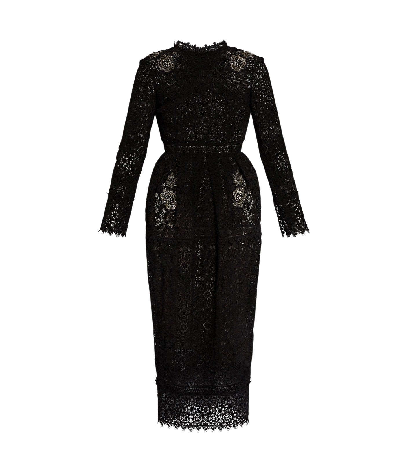 Erdem Embellished Guipure Long Sleeve Midi Dress