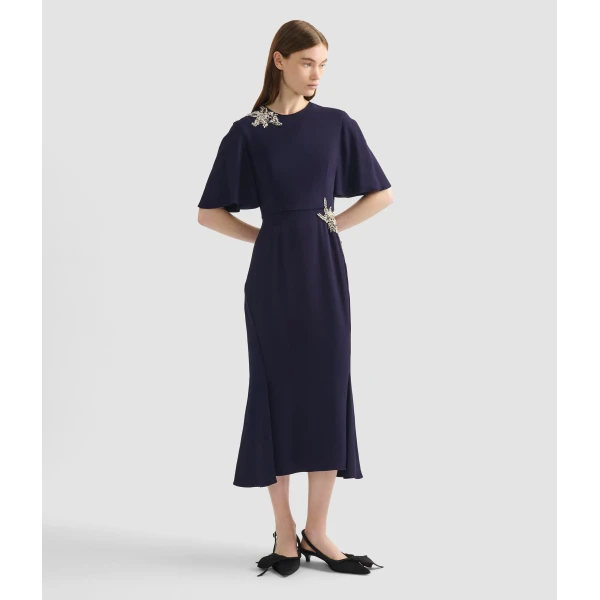 Erdem Embellished Sable Short Sleeve Midi Dress - Dresses - British Romantic Luxury at Coveti