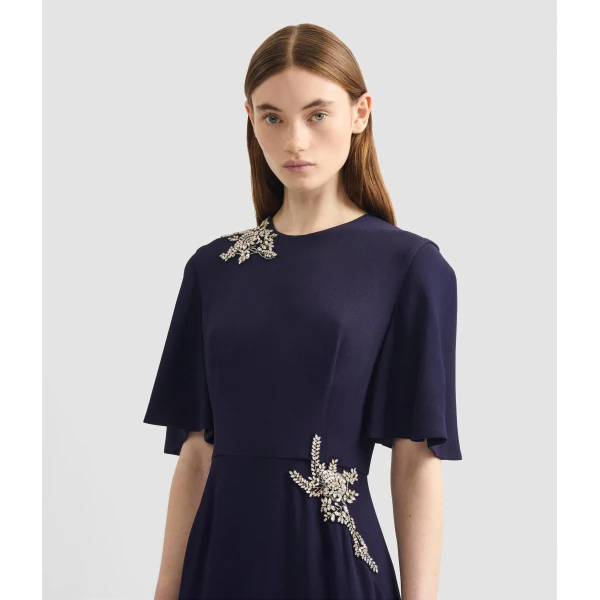 Erdem Embellished Sable Short Sleeve Midi Dress - Dresses - British Romantic Luxury at Coveti