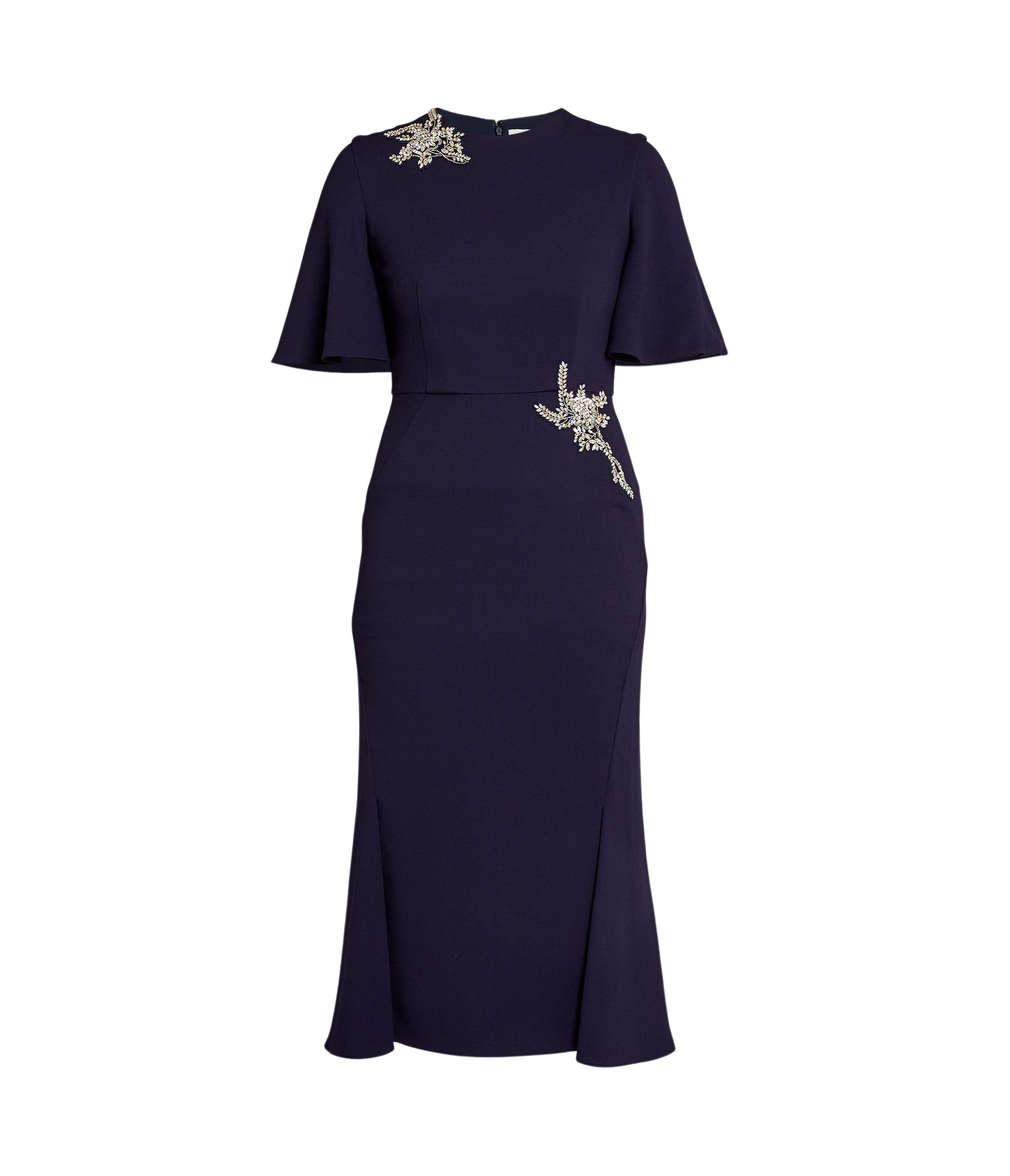 Erdem Embellished Sable Short Sleeve Midi Dress
