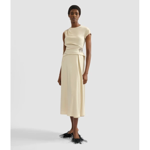 Erdem Embellished Satin Cady Draped Midi Dress - Dresses - British Romantic Luxury at Coveti
