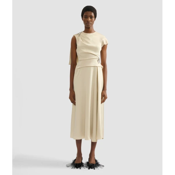 Erdem Embellished Satin Cady Draped Midi Dress - Dresses - British Romantic Luxury at Coveti