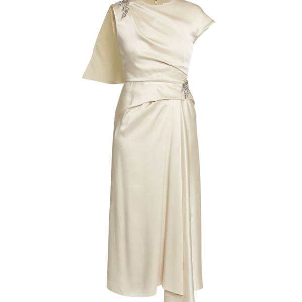 Erdem Embellished Satin Cady Draped Midi Dress - Dresses - British Romantic Luxury at Coveti