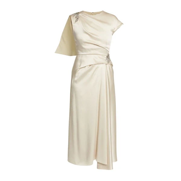 Erdem Embellished Satin Cady Draped Midi Dress - Dresses - British Romantic Luxury at Coveti