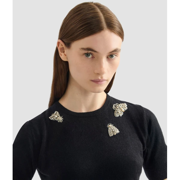 Erdem Embellished Short Sleeve Knit Top - Knitwear - British Romantic Luxury at Coveti