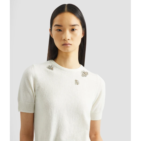 Erdem Embellished Short Sleeve Knit Top - Knitwear - British Romantic Luxury at Coveti
