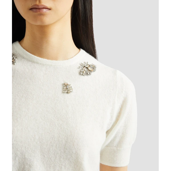 Erdem Embellished Short Sleeve Knit Top - Knitwear - British Romantic Luxury at Coveti