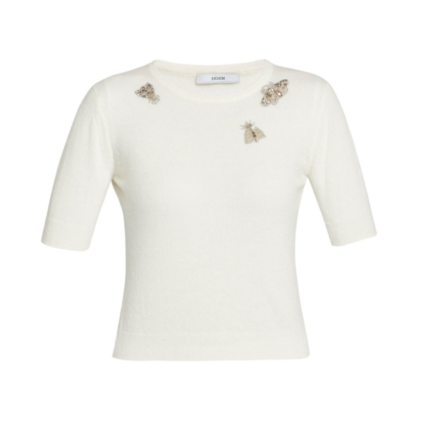 Erdem Embellished Short Sleeve Knit Top - Knitwear - British Romantic Luxury at Coveti