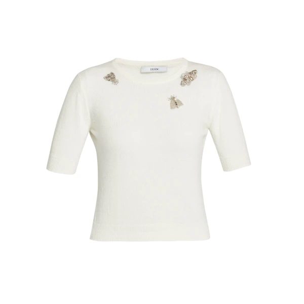 Erdem Embellished Short Sleeve Knit Top - Knitwear - British Romantic Luxury at Coveti