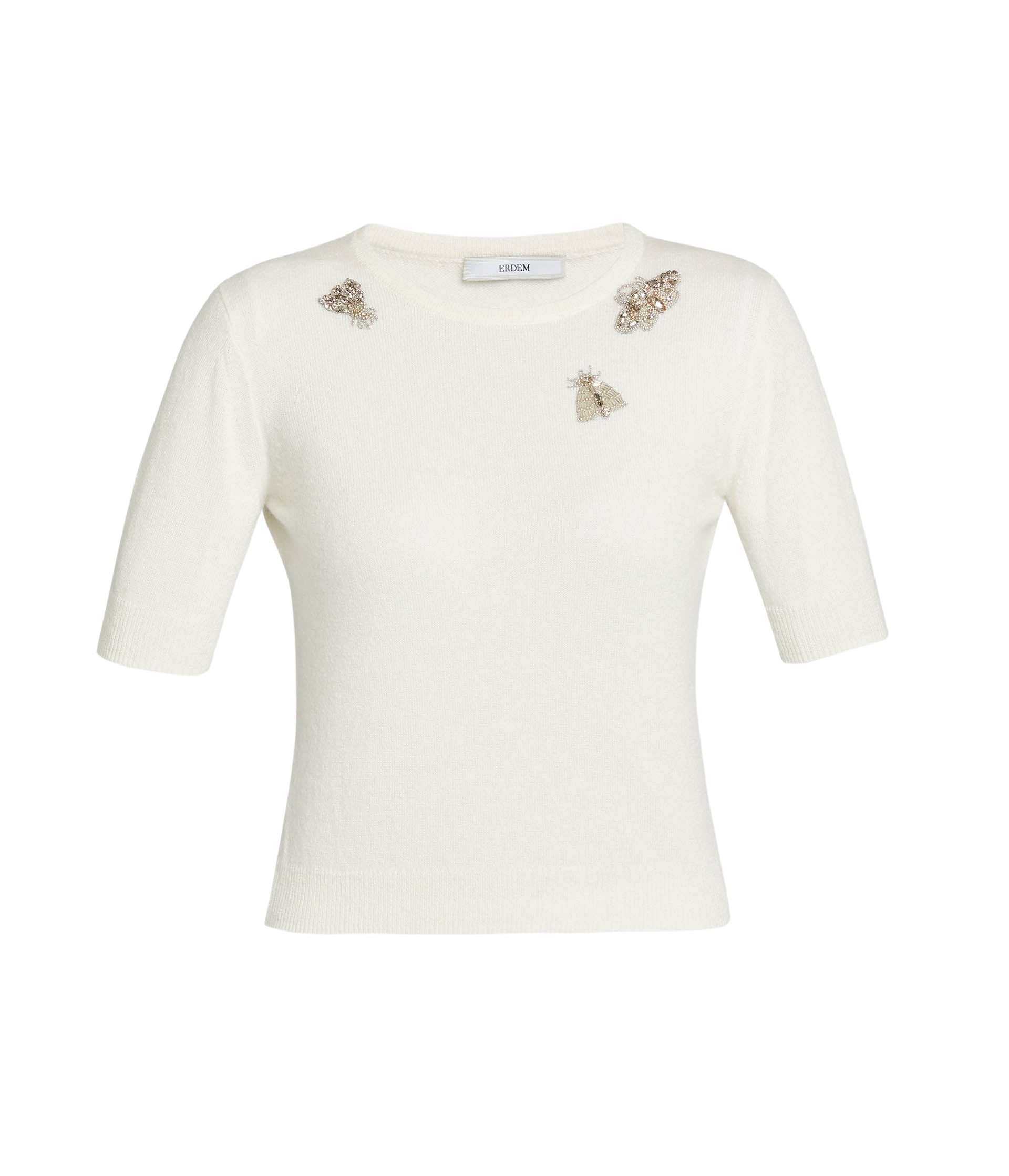 Erdem Embellished Short Sleeve Knit Top - Knitwear - British Romantic Luxury at Coveti