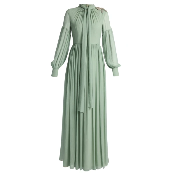 Erdem Embellished Silk Creponne Long Sleeve Gown - Dresses - British Romantic Luxury at Coveti