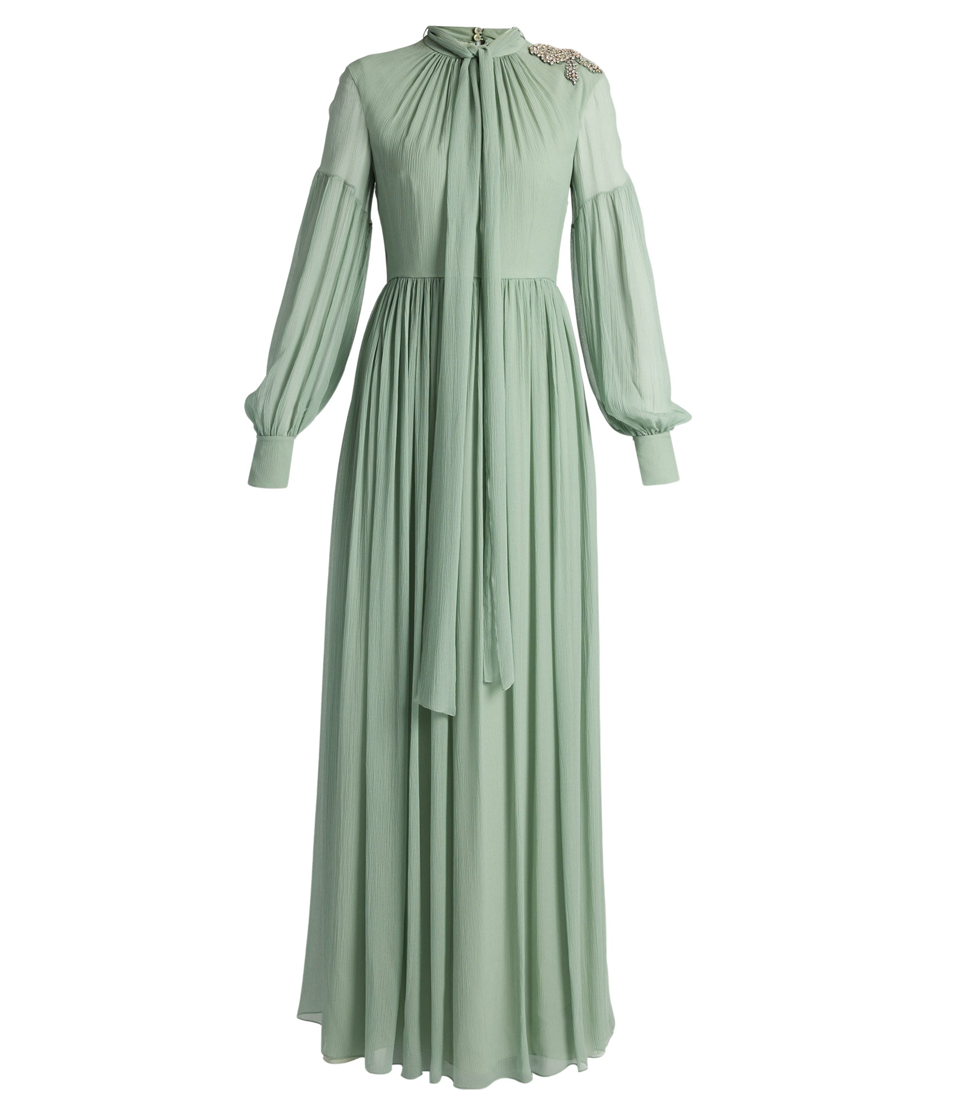Erdem Embellished Silk Creponne Long Sleeve Gown