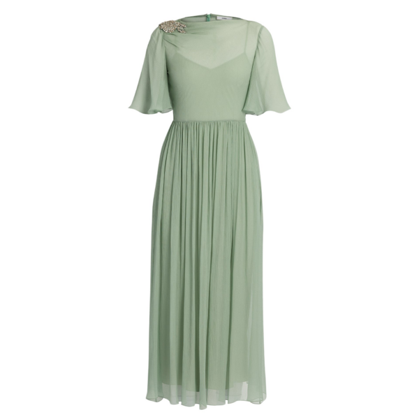 Erdem Embellished Silk Creponne Short Sleeve Midi Dress - Dresses - British Romantic Luxury at Coveti