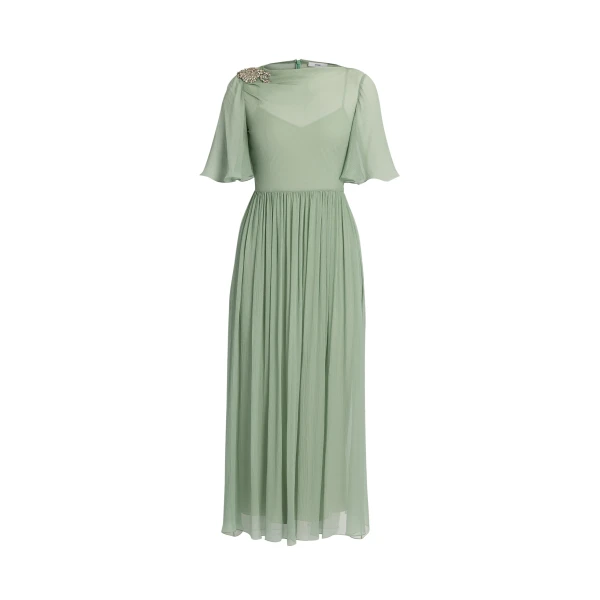 Erdem Embellished Silk Creponne Short Sleeve Midi Dress - Dresses - British Romantic Luxury at Coveti