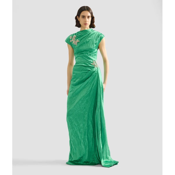 Erdem Embellished Textured Satin Draped Gown, view 2