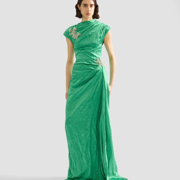 Erdem Embellished Textured Satin Draped Gown - Dresses - British Romantic Luxury at Coveti