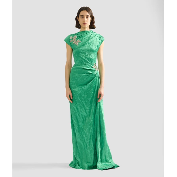 Erdem Embellished Textured Satin Draped Gown, view 4